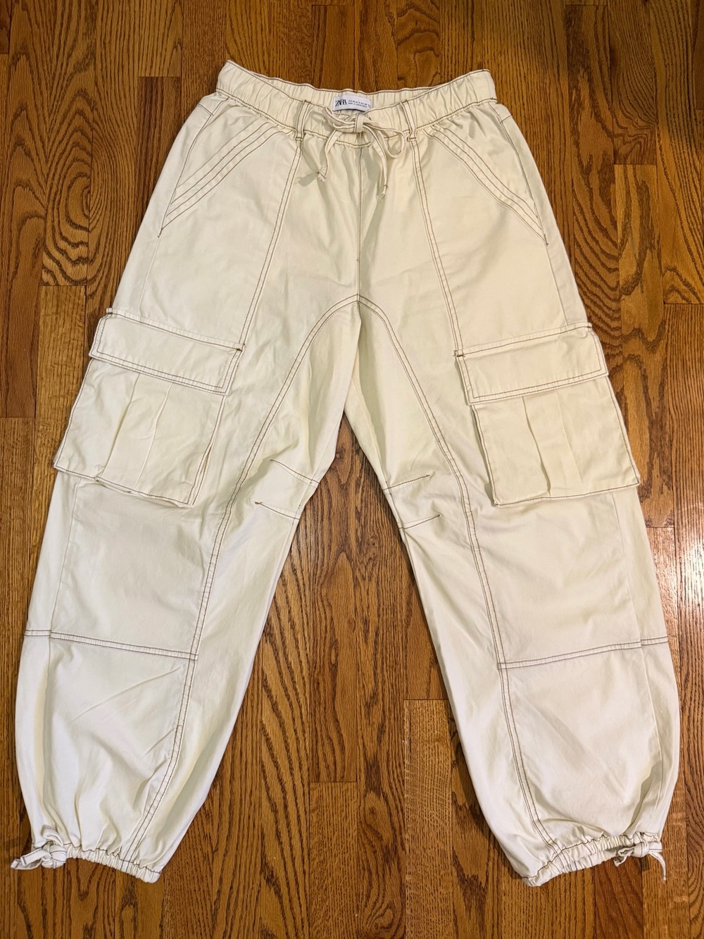 Zara Bone Utility Cargo Pants ~ Wide Leg - Picture 4 of 13